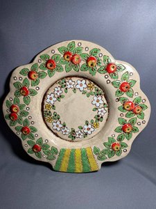 Велике блюдо "Яблунька"  37х40 см (світле глазуроване) - зображення 1