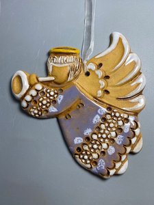 Янгол-підвісочка з сопілкою ліворуч (бузковий) 11,5 см. глазрований - зображення 1