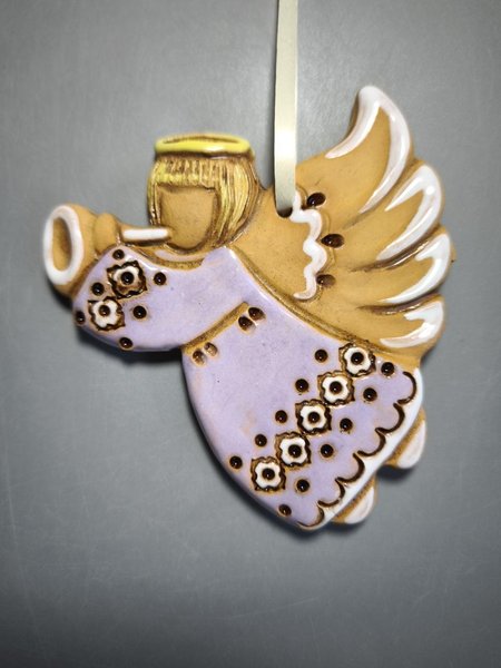 Янгол-підвісочка з сопілкою ліворуч (бузковий) 11,5 см. глазрований - зображення 1
