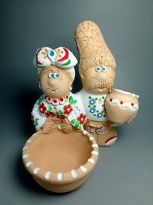 Пара з сільничкою та горщиком  (15 см. господар та господиня) - зображення 1