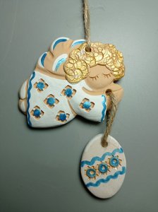 Янгол маленький (7 см) летить з писанкою в горошок (блакитний) - зображення 2