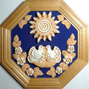 Пара голубів в гніздечку (18 х 18 см. серезні восьмикутні) - зображення 1